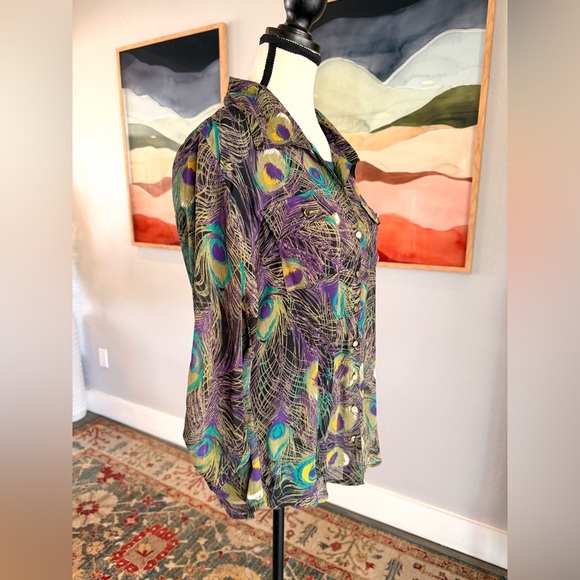 Sarah Michelle Colorful Peacock Feather Blouse - Picture 4 of 13